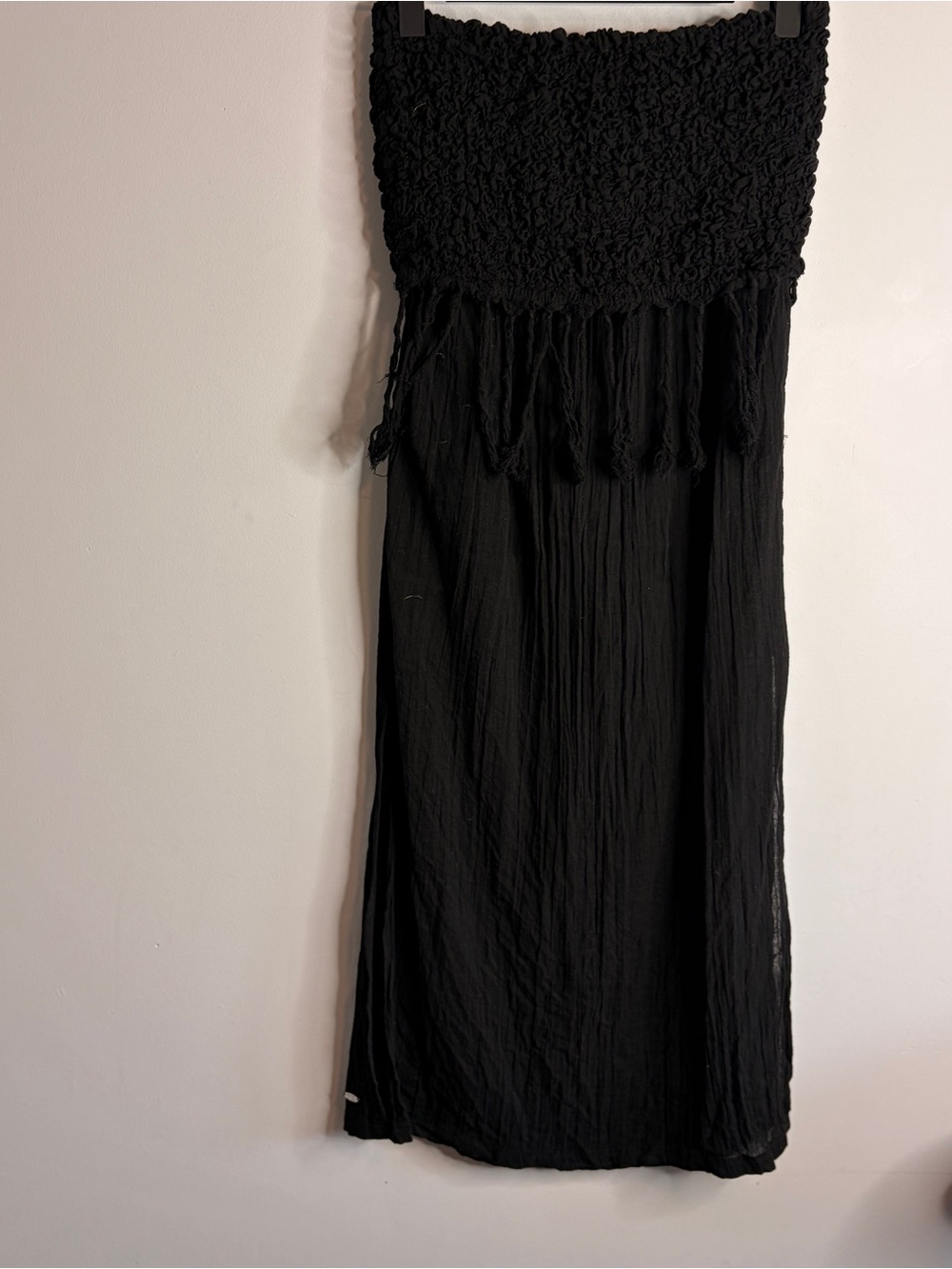 Ripcurl Black Smocked Maxi Skirt with Fringe & Leg Slits Medium